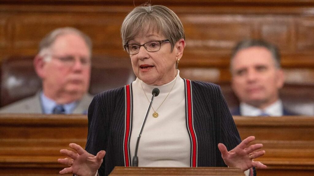 Kansas Gov. Laura Kelly delivers the State of the State address in the Kansas State Capitol